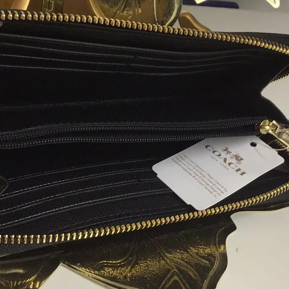 COACH BLACK/BROWN COACH ACCORDION ZIP WALLET IN SIGNATURE CANVAS - Picture 5 of 11